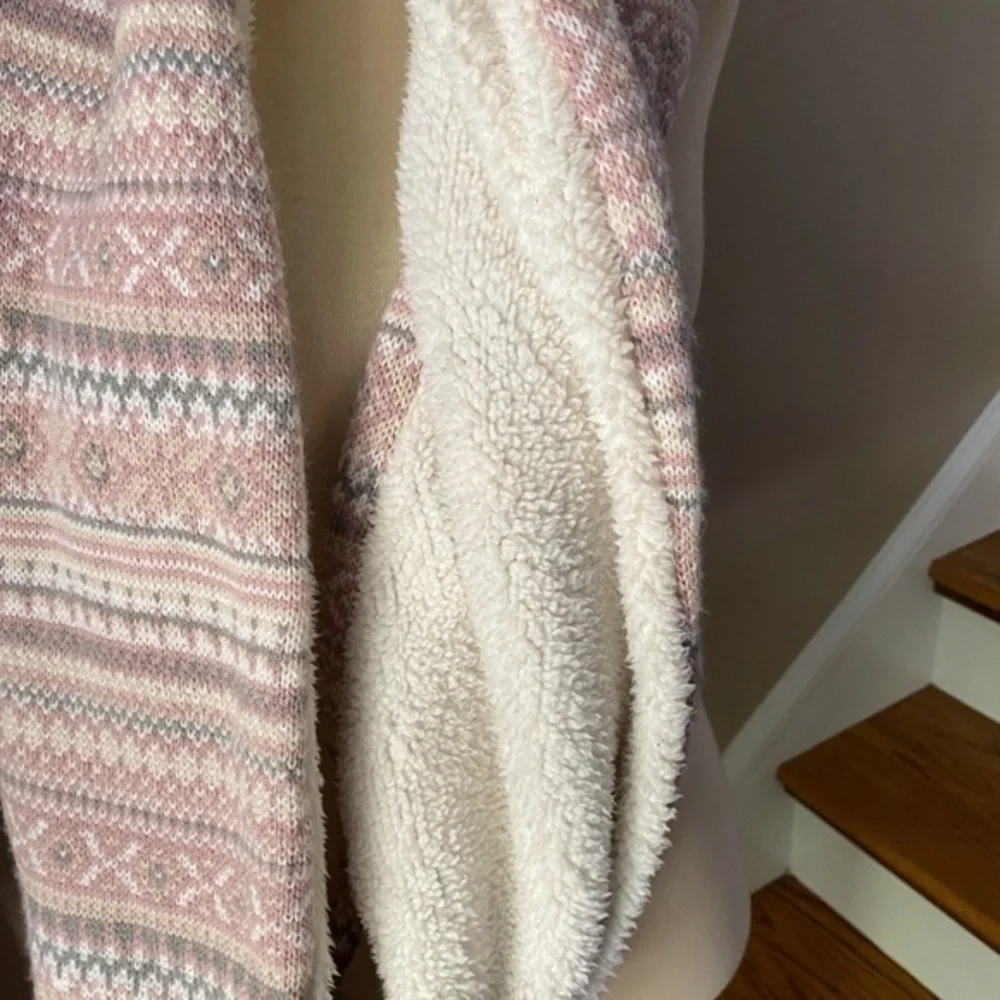 Anthropologie Pink Fair Isle Fleece Infinity Scarf